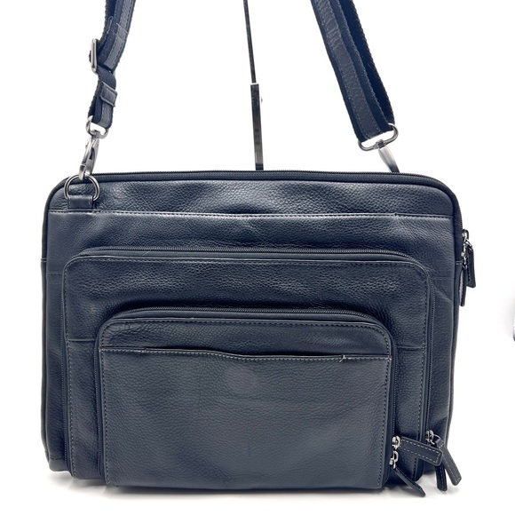 Levenger Black Leather Laptop Messenger Bag